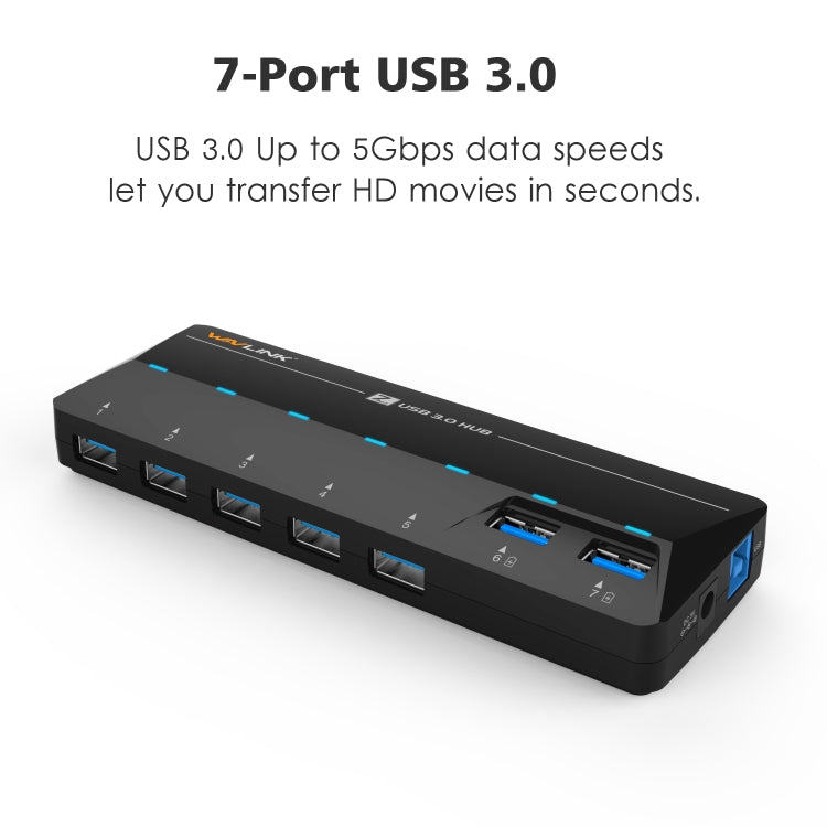 WAVLINK WL-UH3073D USB3.0 HUB Adapter 7-Port Docking Station with Individual Switch(US Plug) - USB 3.0 HUB by WAVLINK | Online Shopping UK | buy2fix