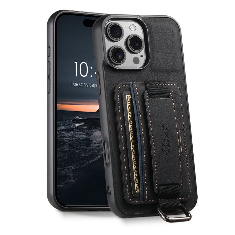 For iPhone 16 Pro Suteni H13 Litchi Leather Wrist Strap Wallet Back Phone Case(Black) - iPhone 16 Pro Cases by Suteni | Online Shopping UK | buy2fix