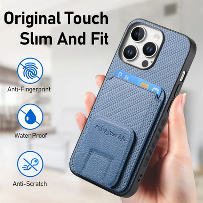 For iPhone 16 Pro Carbon Fiber Card Bag Fold Stand Phone Case(Blue) - iPhone 16 Pro Cases by buy2fix | Online Shopping UK | buy2fix