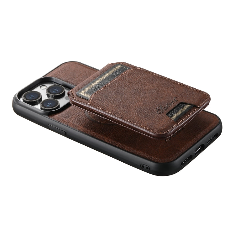 For iPhone 14 Pro Max Suteni H17 Litchi Texture Leather MagSafe Detachable Wallet Phone Case(Brown) - iPhone 14 Pro Max Cases by Suteni | Online Shopping UK | buy2fix