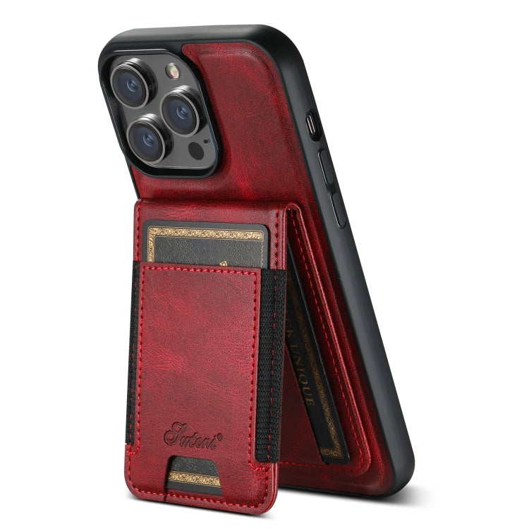 For iPhone 15 Plus Suteni H17 Oil Eax Leather MagSafe Detachable Wallet Phone Case(Red) - iPhone 15 Plus Cases by Suteni | Online Shopping UK | buy2fix