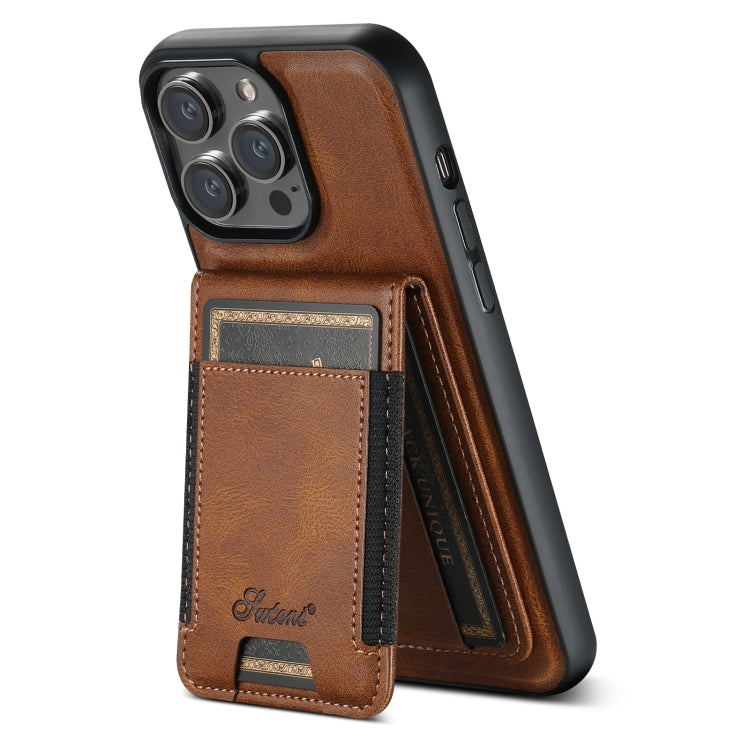 For iPhone 14 Pro Suteni H17 Oil Eax Leather MagSafe Detachable Wallet Phone Case(Brown) - iPhone 14 Pro Cases by Suteni | Online Shopping UK | buy2fix