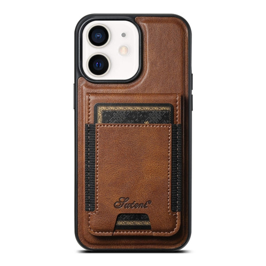 For iPhone 12  Suteni H17 Oil Eax Leather MagSafe Detachable Wallet Phone Case(Brown) - iPhone 12 / 12 Pro Cases by Suteni | Online Shopping UK | buy2fix