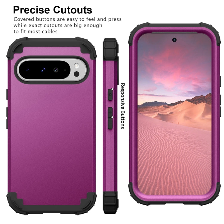 For Google Pixel 9 Pro XL 3 in 1 Silicone Hybrid PC Shockproof Phone Case(Dark Purple) - Google Cases by buy2fix | Online Shopping UK | buy2fix