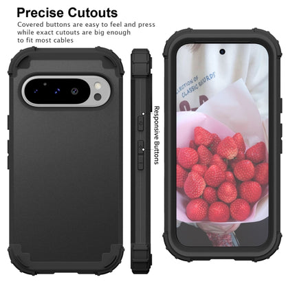 For Google Pixel 9 Pro 3 in 1 Silicone Hybrid PC Shockproof Phone Case(Black) - Google Cases by buy2fix | Online Shopping UK | buy2fix