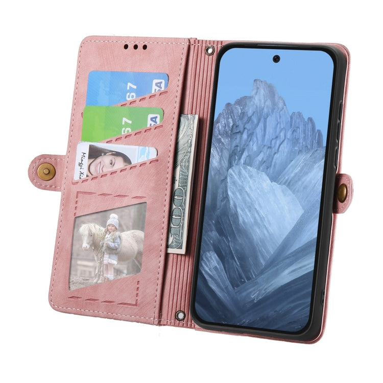 For Google Pixel 9 Geometric Zipper Wallet Side Buckle Leather Phone Case(Pink) - Google Cases by buy2fix | Online Shopping UK | buy2fix