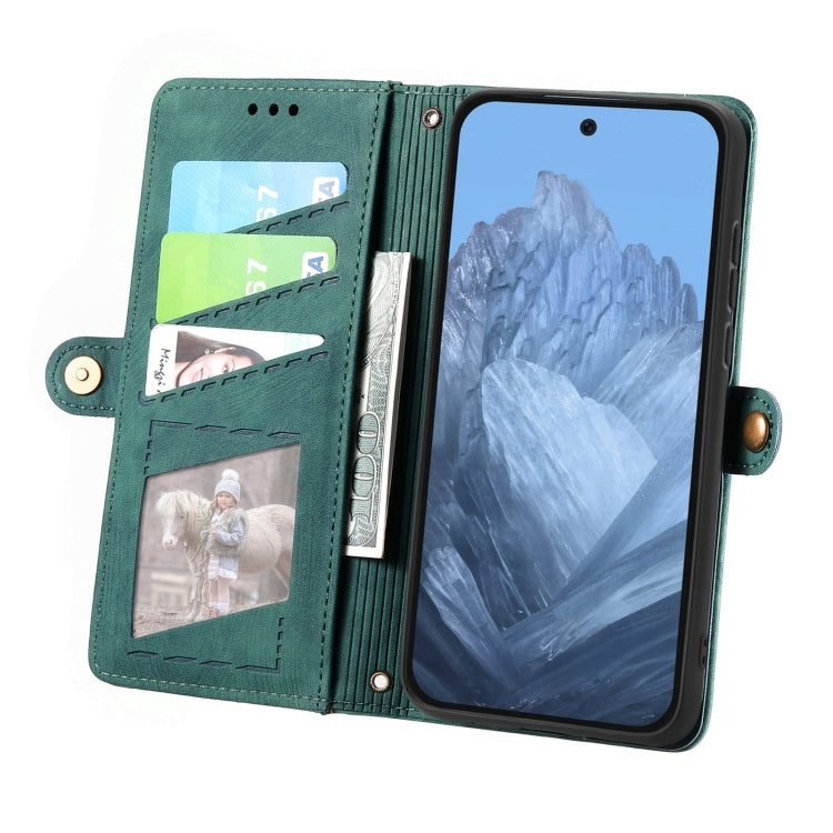 For Google Pixel 9 Geometric Zipper Wallet Side Buckle Leather Phone Case(Green) - Google Cases by buy2fix | Online Shopping UK | buy2fix