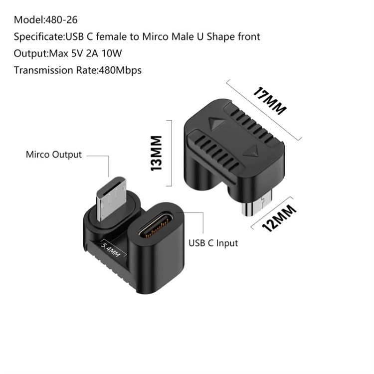 Type-C Female to Micro USB Male Adapter Data Charging Transmission, Specification:Type-C Female to Micro Male U Shape Front - Cable & Adapters by buy2fix | Online Shopping UK | buy2fix