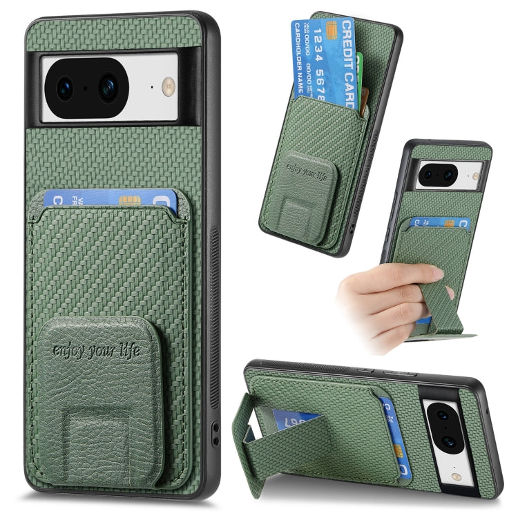 For Google Pixel 7 Carbon Fiber Card Bag Fold Stand Phone Case(Green) - Google Cases by buy2fix | Online Shopping UK | buy2fix