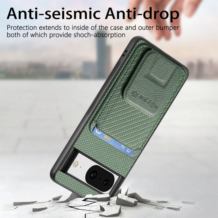 For Google Pixel 7 Carbon Fiber Card Bag Fold Stand Phone Case(Green) - Google Cases by buy2fix | Online Shopping UK | buy2fix