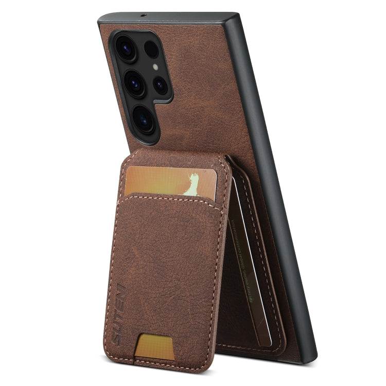 For Samsung Galaxy S24 Ultra 5G Suteni H02 Litchi Leather Card Wallet Stand Back Phone Case(Brown) - Galaxy S24 Ultra 5G Cases by Suteni | Online Shopping UK | buy2fix