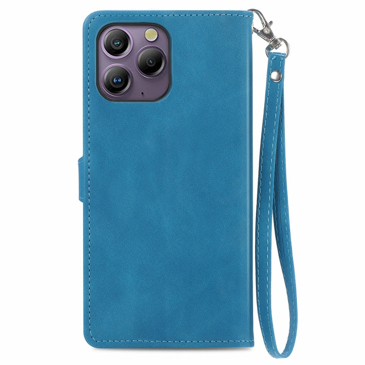 For Blackview A96 Embossed Flower Zipper Leather Phone Case(Bule) - More Brand by buy2fix | Online Shopping UK | buy2fix