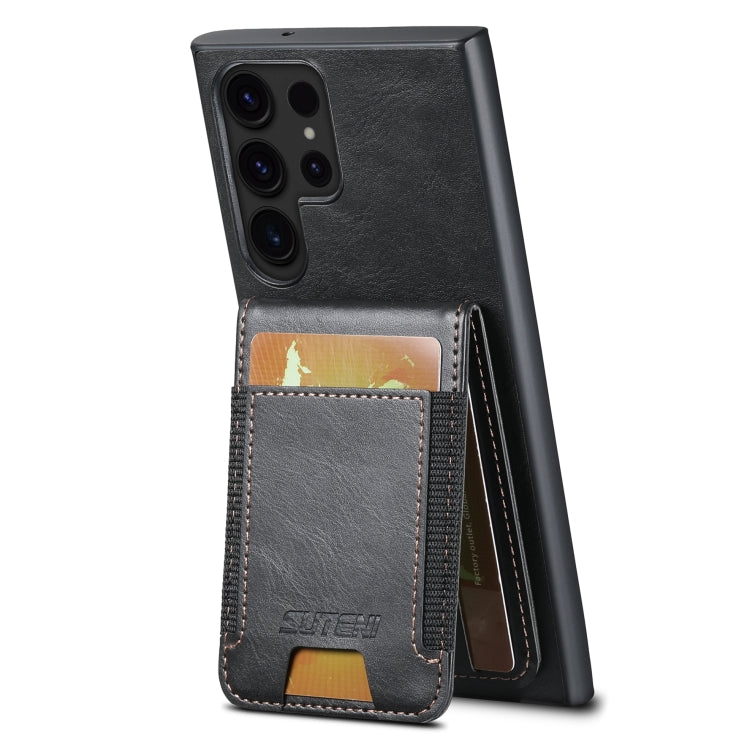 For Samsung Galaxy S24 Ultra 5G Suteni H03 Oil Wax Leather Wallet Stand Back Phone Case(Black) - Galaxy S24 Ultra 5G Cases by Suteni | Online Shopping UK | buy2fix