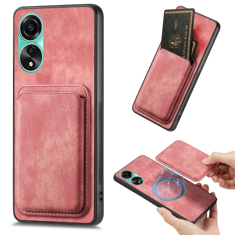 For OPPO A78 4G Retro Leather Card Bag Magnetic Phone Case(Pink) - OPPO Cases by buy2fix | Online Shopping UK | buy2fix