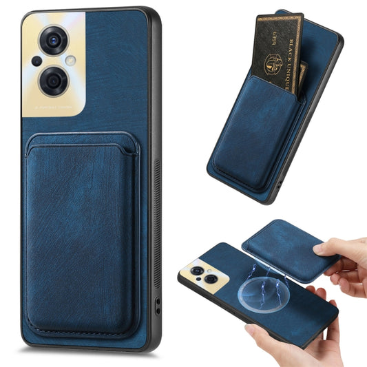 For OPPO Reno8 Z Retro Leather Card Bag Magnetic Phone Case(Blue) - OPPO Cases by buy2fix | Online Shopping UK | buy2fix