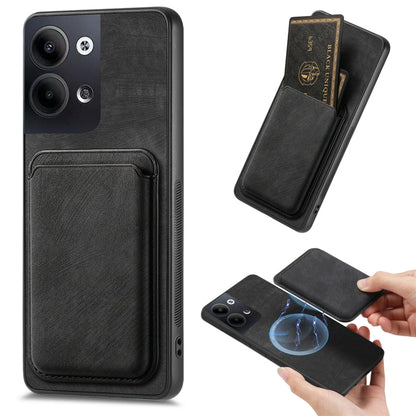 For OPPO Reno9 5G Retro Leather Card Bag Magnetic Phone Case(Black) - OPPO Cases by buy2fix | Online Shopping UK | buy2fix