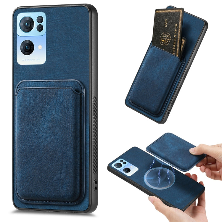 For OPPO Reno7 Pro 5G Retro Leather Card Bag Magnetic Phone Case(Blue) - OPPO Cases by buy2fix | Online Shopping UK | buy2fix