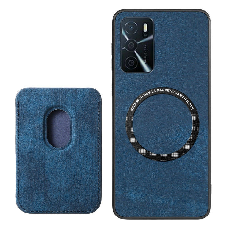 For OPPO Reno7 Pro 5G Retro Leather Card Bag Magnetic Phone Case(Blue) - OPPO Cases by buy2fix | Online Shopping UK | buy2fix