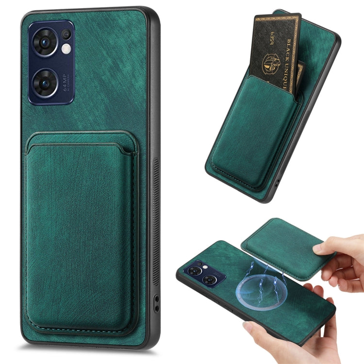 For OPPO Reno7 5G Retro Leather Card Bag Magnetic Phone Case(Green) - OPPO Cases by buy2fix | Online Shopping UK | buy2fix