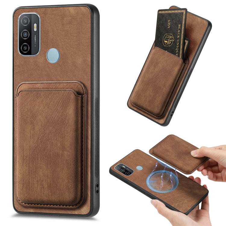 For OPPO A53 / A53S Retro Leather Card Bag Magnetic Phone Case(Brown) - OPPO Cases by buy2fix | Online Shopping UK | buy2fix