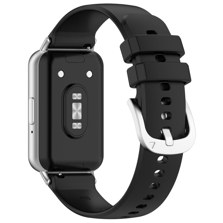 For Samsung Galaxy Fit 3 SM-R390 Metal Connector Liquid Glossy Silicone Watch Band(Black) - Watch Bands by buy2fix | Online Shopping UK | buy2fix