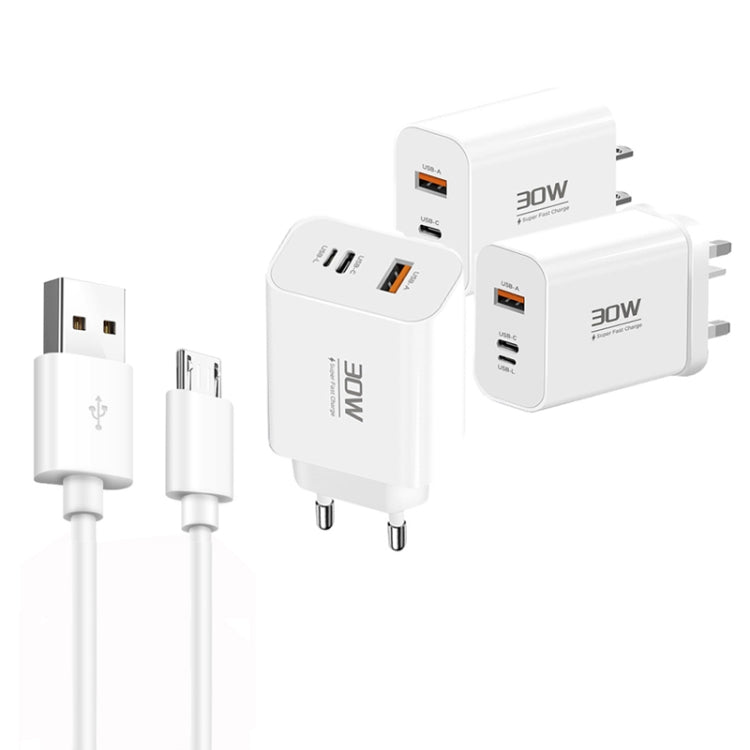 PD30W USB-C / Type-C + 8 Pin + USB Charger with USB to Micro USB Data Cable(US Plug) - USB Charger by buy2fix | Online Shopping UK | buy2fix