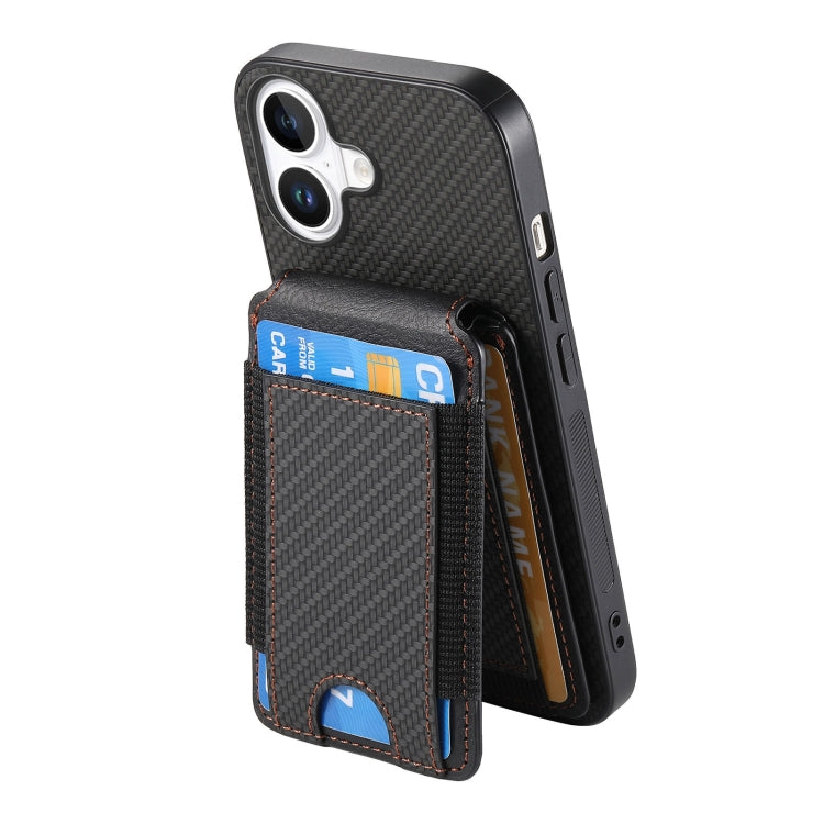 For iPhone 16 Carbon Fiber Vertical Flip Wallet Stand Phone Case(Black) - iPhone 16 Cases by buy2fix | Online Shopping UK | buy2fix