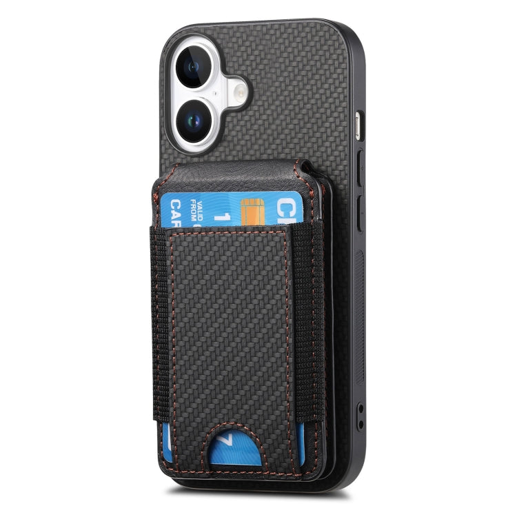 For iPhone 16 Plus Carbon Fiber Vertical Flip Wallet Stand Phone Case(Black) - iPhone 16 Plus Cases by buy2fix | Online Shopping UK | buy2fix