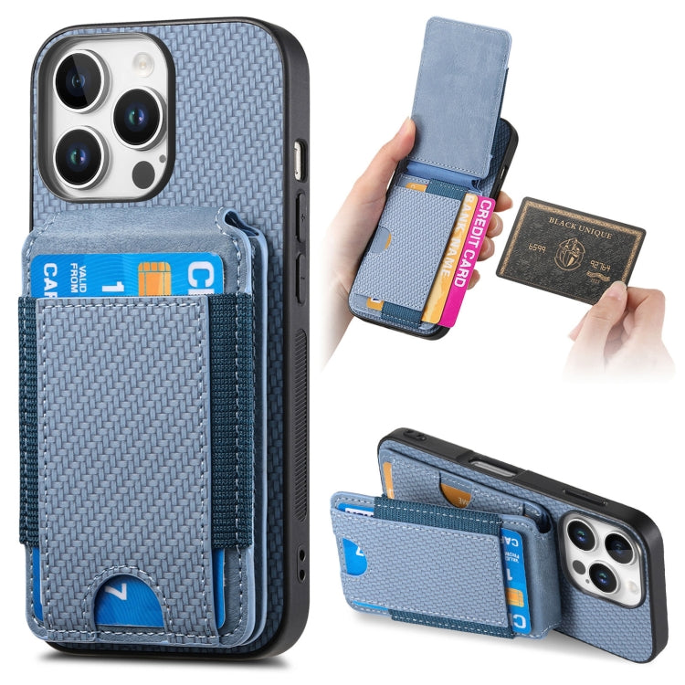 For iPhone 16 Pro Max Carbon Fiber Vertical Flip Wallet Stand Phone Case(Blue) - More iPhone Cases by buy2fix | Online Shopping UK | buy2fix