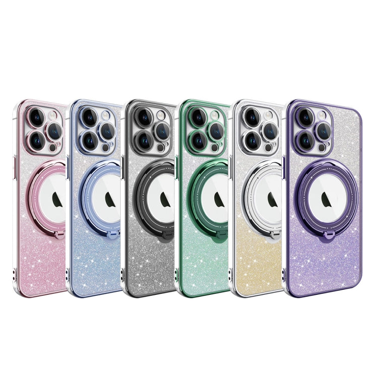 For iPhone 14 Rotation MagSafe Holder Gradient Glitter TPU Phone Case(Pink) - iPhone 14 Cases by buy2fix | Online Shopping UK | buy2fix