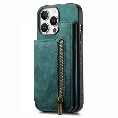 For iPhone 16 Pro Max Retro Leather Zipper Wallet Back Phone Case(Green) - More iPhone Cases by buy2fix | Online Shopping UK | buy2fix