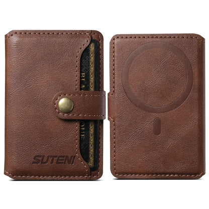 Suteni S2 Phone Magnetic Card Case Card Sleeve MagSafe Magnetic Coil PU Leather(Brown) - Adhesive Card Holders by Suteni | Online Shopping UK | buy2fix