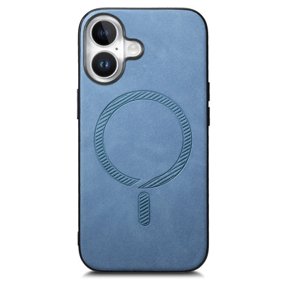 For iPhone 16 Solid Color Retro Magsafe PU Back Cover Phone Case(Blue) - iPhone 16 Cases by buy2fix | Online Shopping UK | buy2fix