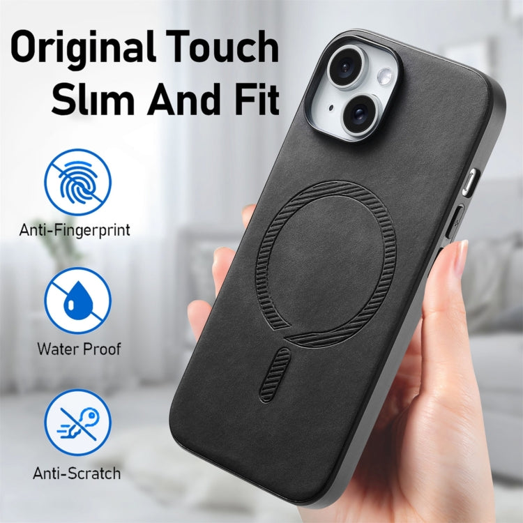 For iPhone 16 Plus Solid Color Retro Magsafe PU Back Cover Phone Case(Black) - iPhone 16 Plus Cases by buy2fix | Online Shopping UK | buy2fix