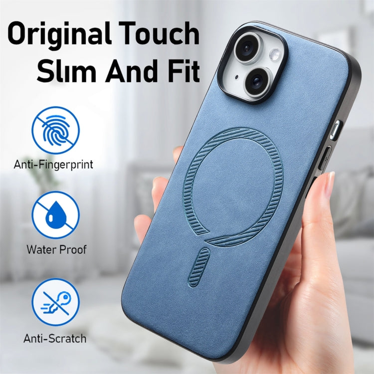 For iPhone 16 Pro Solid Color Retro Magsafe PU Back Cover Phone Case(Blue) - More iPhone Cases by buy2fix | Online Shopping UK | buy2fix