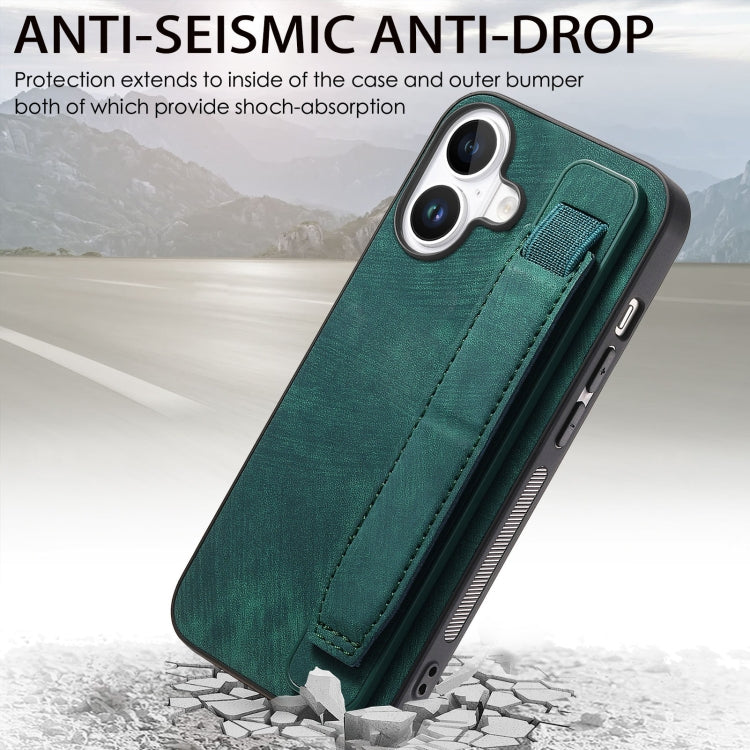 For iPhone 16 Plus Retro Wristband Holder Leather Back Phone Case(Green) - iPhone 16 Plus Cases by buy2fix | Online Shopping UK | buy2fix