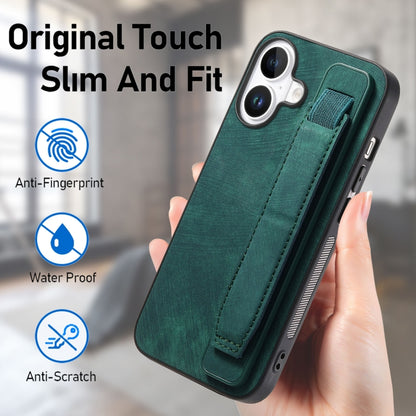 For iPhone 16 Plus Retro Wristband Holder Leather Back Phone Case(Green) - iPhone 16 Plus Cases by buy2fix | Online Shopping UK | buy2fix