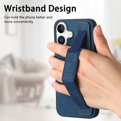 For iPhone 16 Plus Retro Wristband Holder Leather Back Phone Case(Blue) - iPhone 16 Plus Cases by buy2fix | Online Shopping UK | buy2fix