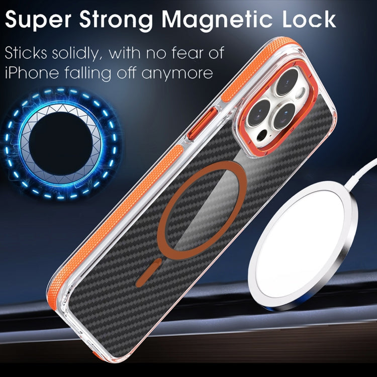 For iPhone 14 Magsafe Dual-Color Carbon Fiber Phone Case(Orange) - iPhone 14 Cases by buy2fix | Online Shopping UK | buy2fix