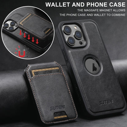 For iPhone 16 Pro Max Suteni M2 Oil Wax MagSafe Horizontal Card Bag Phone Case(Black) - iPhone 16 Pro Max Cases by Suteni | Online Shopping UK | buy2fix