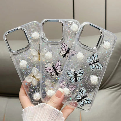 For iPhone 16 Glitter 3D Butterfly TPU Phone Case(Blue) - iPhone 16 Cases by buy2fix | Online Shopping UK | buy2fix