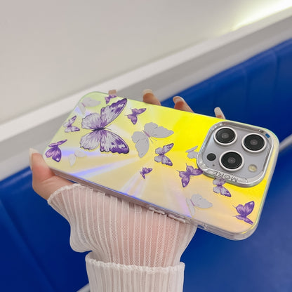 For iPhone 16 Pro Electroplating Laser Butterfly Phone Case(White Purple Butterflies AB6) - iPhone 16 Pro Cases by buy2fix | Online Shopping UK | buy2fix