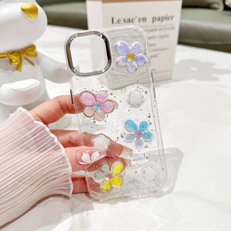 For iPhone 16 Pro 3D Flower Glitter Epoxy TPU Phone Case(Colorful Flowers) - iPhone 16 Pro Cases by buy2fix | Online Shopping UK | buy2fix