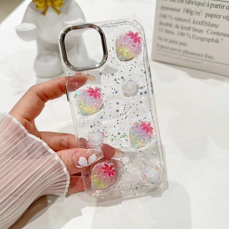 For iPhone 16 Pro 3D Flower Glitter Epoxy TPU Phone Case(Pink Strawberry) - iPhone 16 Pro Cases by buy2fix | Online Shopping UK | buy2fix