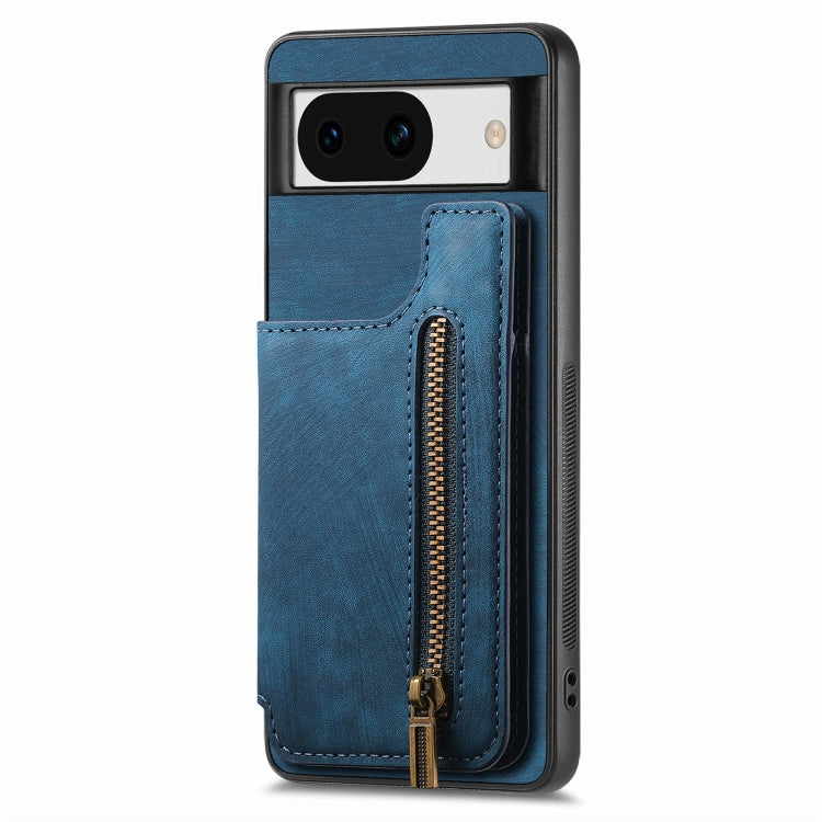 For Google Pixel 9 / 9 Pro Retro Leather Zipper Wallet Back Phone Case(Blue) - Google Cases by buy2fix | Online Shopping UK | buy2fix