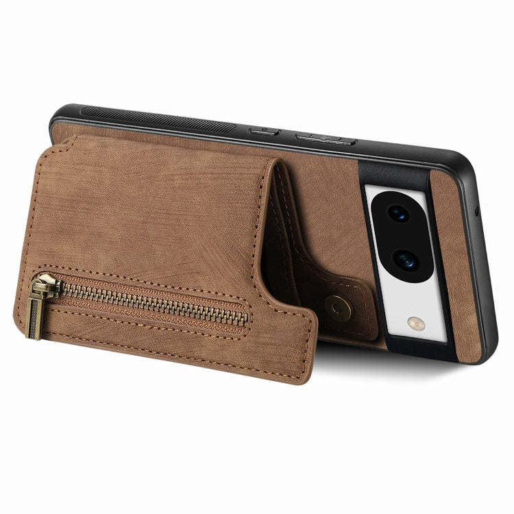 For Google Pixel 9 Pro XL Retro Leather Zipper Wallet Back Phone Case(Brown) - Google Cases by buy2fix | Online Shopping UK | buy2fix