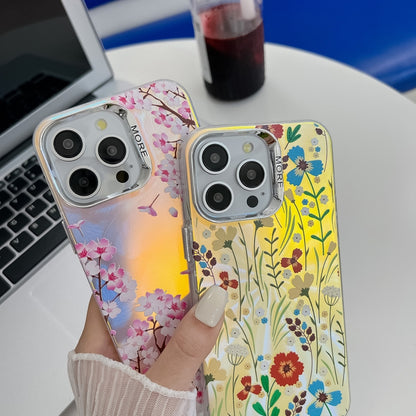 For iPhone 16 Electroplating Laser Flower Texture TPU Phone Case(Morning Glory AH16) - iPhone 16 Cases by buy2fix | Online Shopping UK | buy2fix