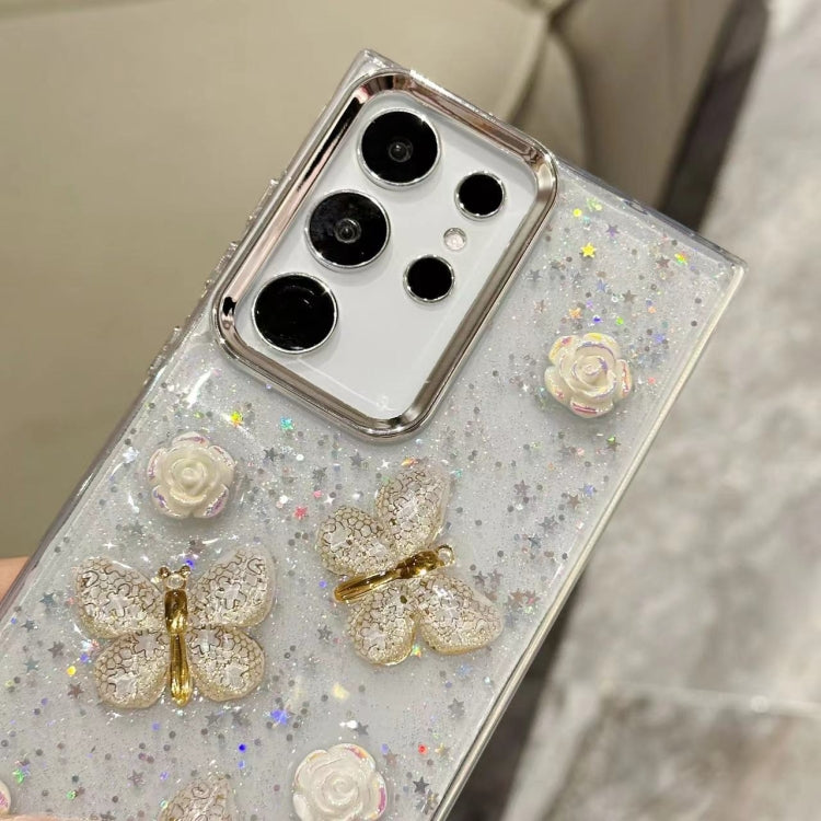 For Samsung Galaxy S25 Ultra 5G Three-dimensional Butterfly Glitter TPU  Phone Case(Gold) - Galaxy S25 Ultra 5G Cases by buy2fix | Online Shopping UK | buy2fix