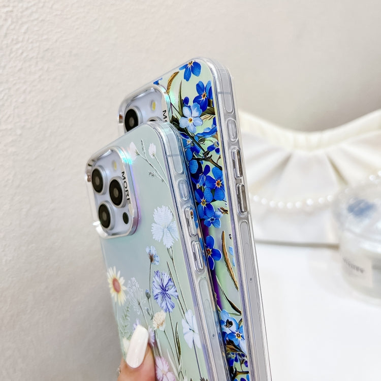 For iPhone 16 Pro Max Electroplating Laser Flower Phone Case with Wrist Strap(Myosotis AH2) - iPhone 16 Pro Max Cases by buy2fix | Online Shopping UK | buy2fix