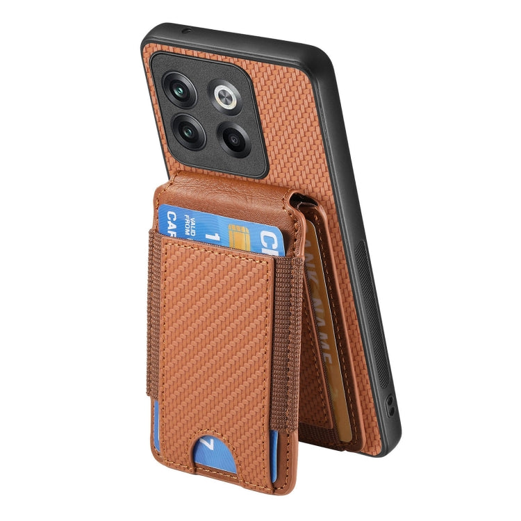 For OnePlus 12 5G Carbon Fiber Vertical Flip Wallet Stand Phone Case(Brown) - OnePlus Cases by buy2fix | Online Shopping UK | buy2fix